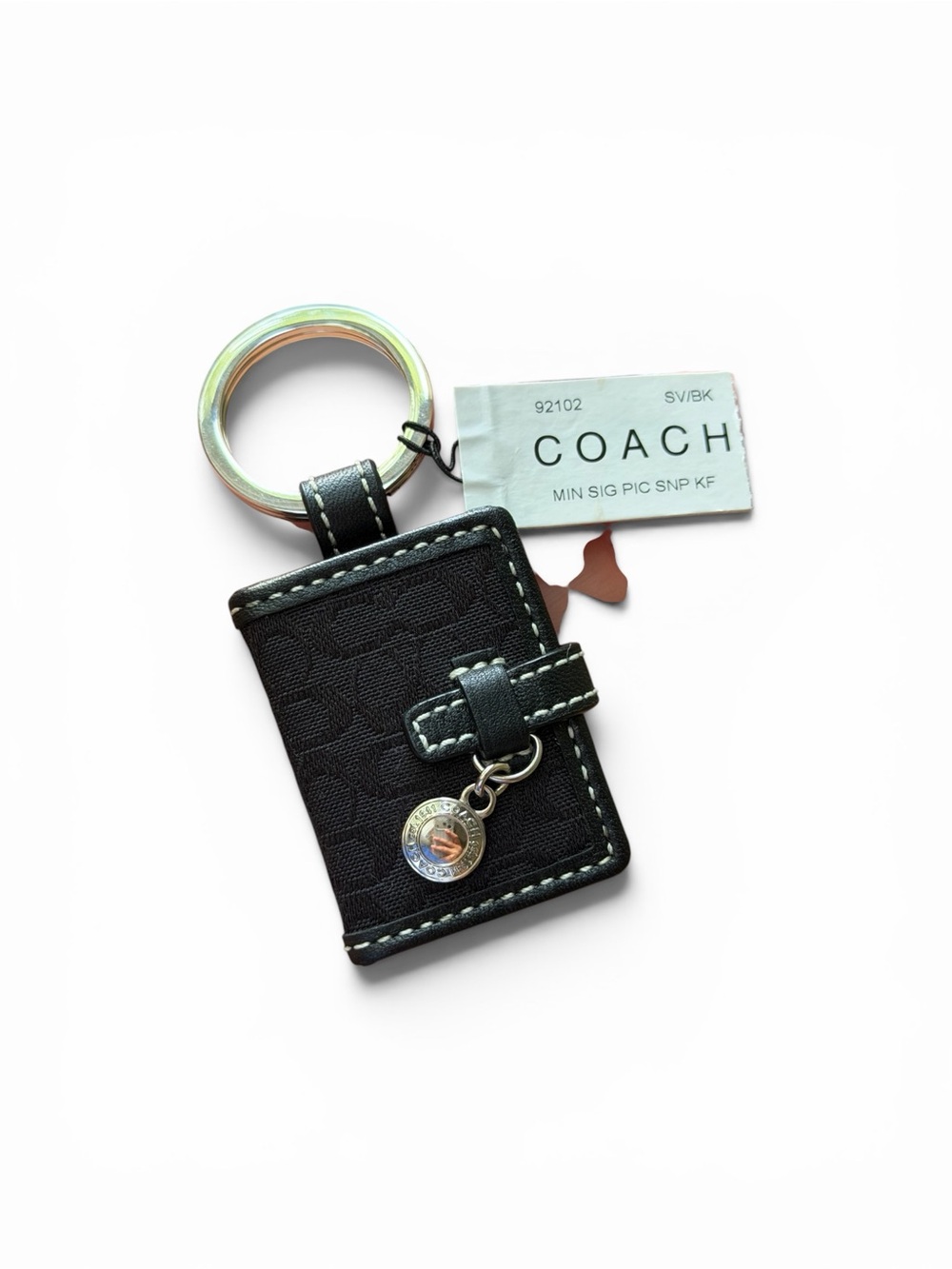 Coach Mini Signature Picture Frame Snap Key Fob Black NWT Keychain